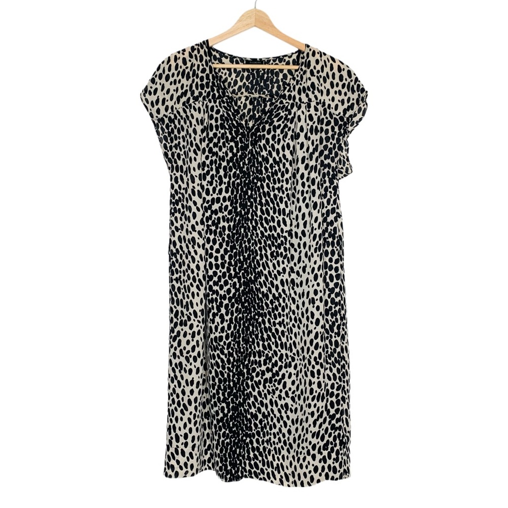 Talbots Leopard Print Chiffon Shift Dress With Black Slip Size 10 Cap Sleeves